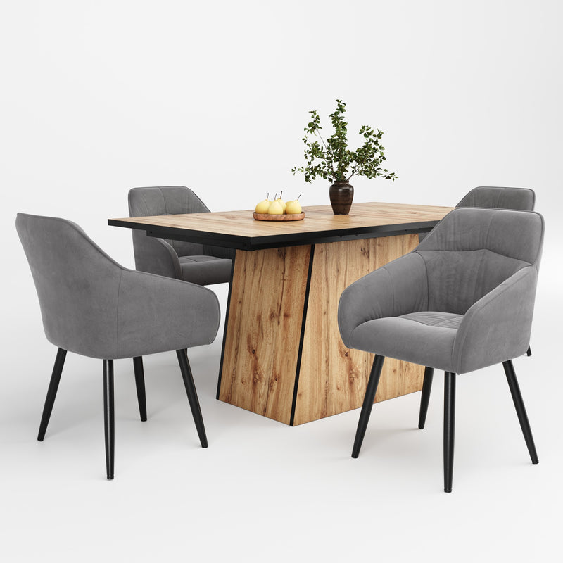 Table de Salle à Manger Rectangulaire Marron Clair Effet Bois avec Piètement Élégant (138. YANIS
