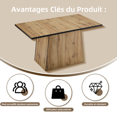 Table de Salle à Manger Rectangulaire Marron Clair Effet Bois avec Piètement Élégant (138. YANIS