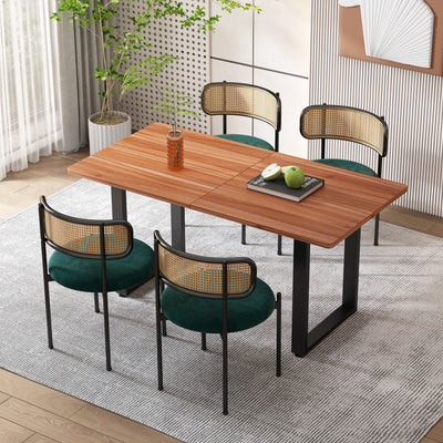 Lot de 4 Chaises de Salle à Manger Modernes - Velours Vert, Dossier Rotin et Pieds Métal Noir YUHRAR GREEN