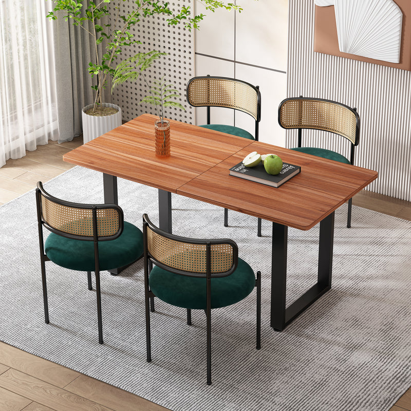 Lot de 4 Chaises de Salle à Manger Modernes - Velours Vert, Dossier Rotin et Pieds Métal Noir YUHRAR GREEN