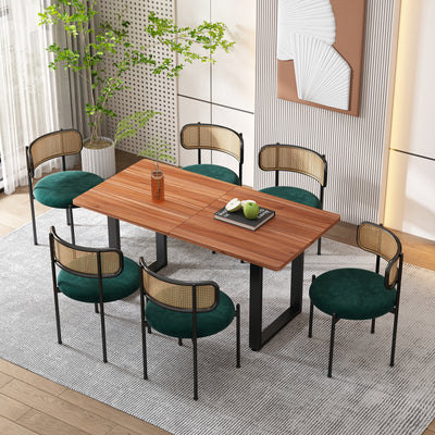 Lot de 4 Chaises de Salle à Manger Modernes - Velours Vert, Dossier Rotin et Pieds Métal Noir YUHRAR GREEN