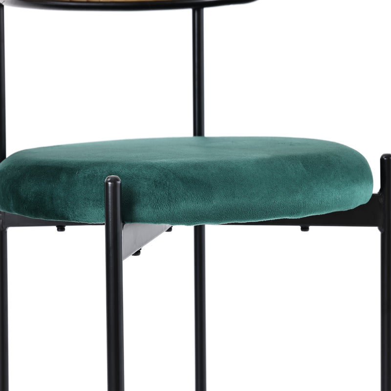 Lot de 4 Chaises de Salle à Manger Modernes - Velours Vert, Dossier Rotin et Pieds Métal Noir YUHRAR GREEN