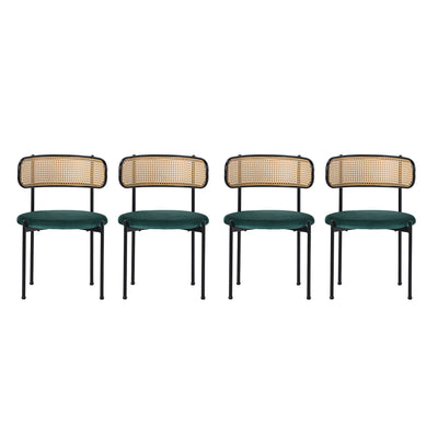 Lot de 4 Chaises de Salle à Manger Modernes - Velours Vert, Dossier Rotin et Pieds Métal Noir YUHRAR GREEN