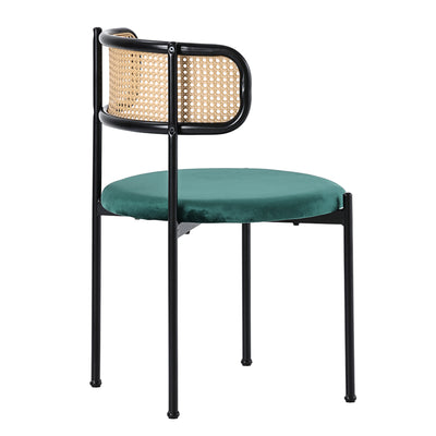 Lot de 4 Chaises de Salle à Manger Modernes - Velours Vert, Dossier Rotin et Pieds Métal Noir YUHRAR GREEN