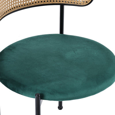 Lot de 4 Chaises de Salle à Manger Modernes - Velours Vert, Dossier Rotin et Pieds Métal Noir YUHRAR GREEN