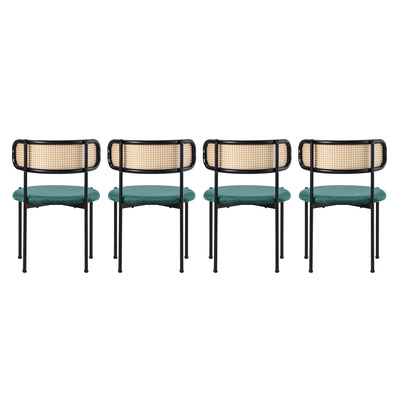 Lot de 4 Chaises de Salle à Manger Modernes - Velours Vert, Dossier Rotin et Pieds Métal Noir YUHRAR GREEN