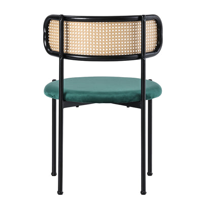Lot de 4 Chaises de Salle à Manger Modernes - Velours Vert, Dossier Rotin et Pieds Métal Noir YUHRAR GREEN