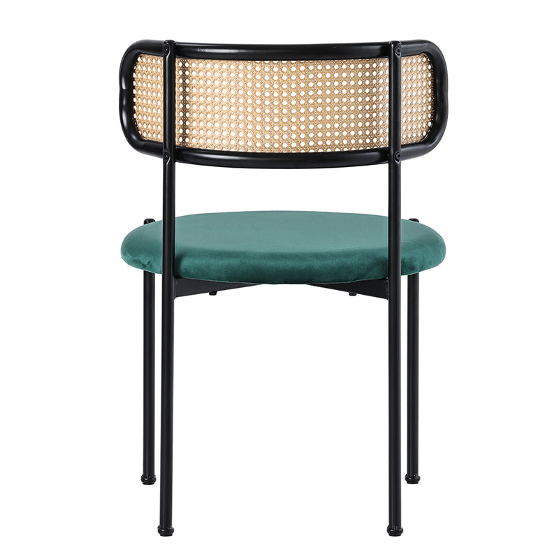 Lot de 4 Chaises de Salle à Manger Modernes - Velours Vert, Dossier Rotin et Pieds Métal Noir YUHRAR GREEN