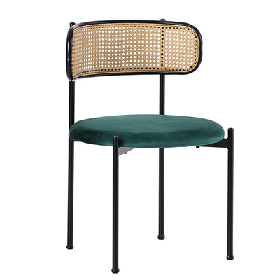 Lot de 4 Chaises de Salle à Manger Modernes - Velours Vert, Dossier Rotin et Pieds Métal Noir YUHRAR GREEN