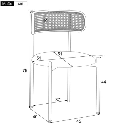 Lot de 4 Chaises de Salle à Manger Modernes - Velours Vert, Dossier Rotin et Pieds Métal Noir YUHRAR GREEN