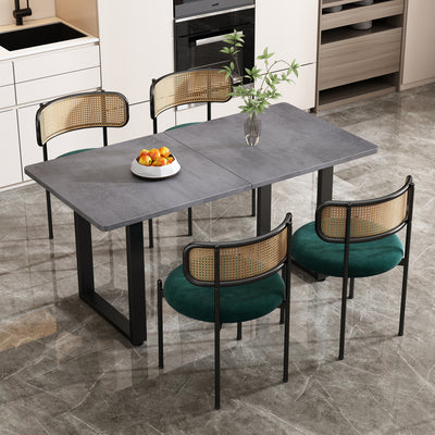 Lot de 4 Chaises de Salle à Manger Modernes - Velours Vert, Dossier Rotin et Pieds Métal Noir YUHRAR GREEN