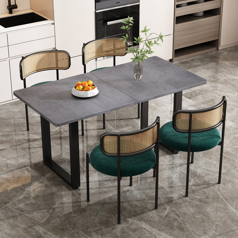 Lot de 4 Chaises de Salle à Manger Modernes - Velours Vert, Dossier Rotin et Pieds Métal Noir YUHRAR GREEN