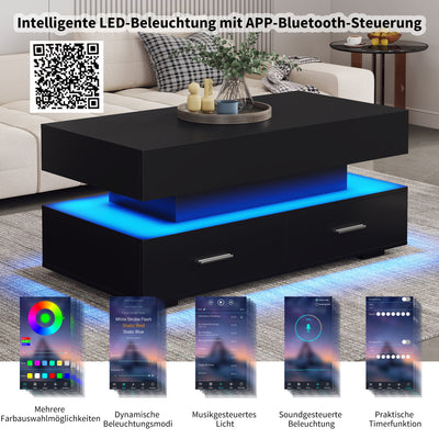Table Basse Noire Hydraulique à Plateau Relevable avec LED Intégrée et Rangement Optimisé ZAKS BLACK