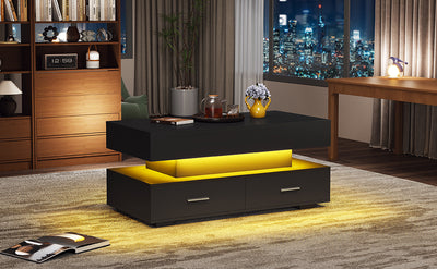 Table Basse Noire Hydraulique à Plateau Relevable avec LED Intégrée et Rangement Optimisé ZAKS BLACK