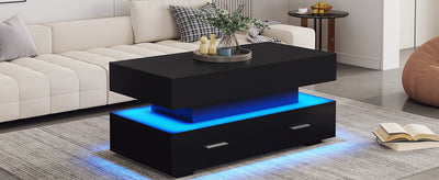Table Basse Noire Hydraulique à Plateau Relevable avec LED Intégrée et Rangement Optimisé ZAKS BLACK