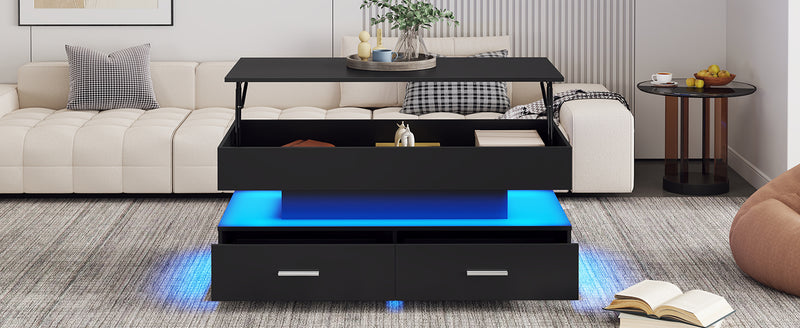 Table Basse Noire Hydraulique à Plateau Relevable avec LED Intégrée et Rangement Optimisé ZAKS BLACK
