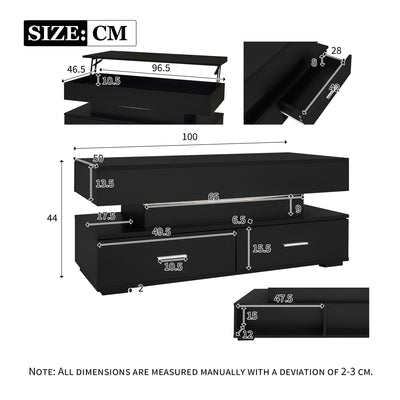 Table Basse Noire Hydraulique à Plateau Relevable avec LED Intégrée et Rangement Optimisé ZAKS BLACK