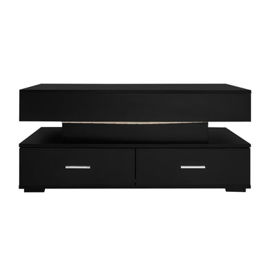 Table Basse Noire Hydraulique à Plateau Relevable avec LED Intégrée et Rangement Optimisé ZAKS BLACK