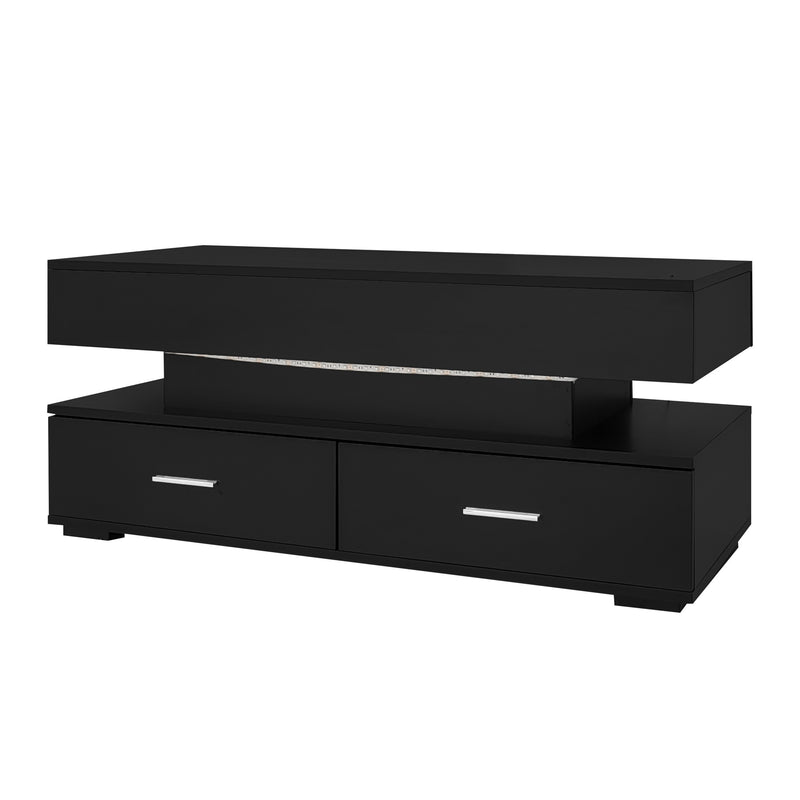 Table Basse Noire Hydraulique à Plateau Relevable avec LED Intégrée et Rangement Optimisé ZAKS BLACK