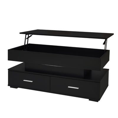 Table Basse Noire Hydraulique à Plateau Relevable avec LED Intégrée et Rangement Optimisé ZAKS BLACK