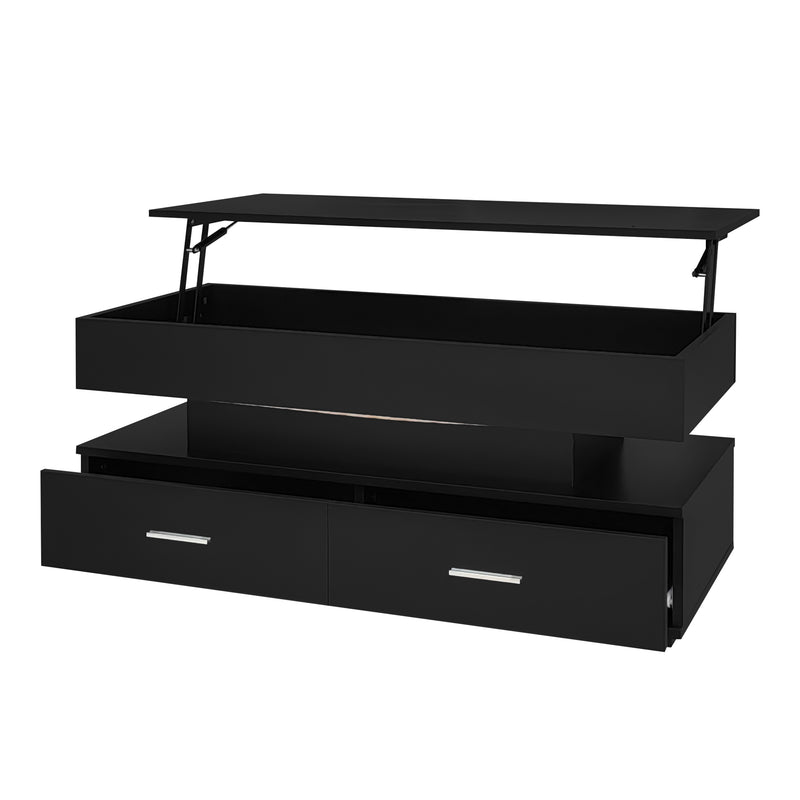 Table Basse Noire Hydraulique à Plateau Relevable avec LED Intégrée et Rangement Optimisé ZAKS BLACK