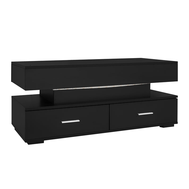 Table Basse Noire Hydraulique à Plateau Relevable avec LED Intégrée et Rangement Optimisé ZAKS BLACK