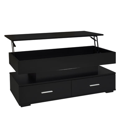 Table Basse Noire Hydraulique à Plateau Relevable avec LED Intégrée et Rangement Optimisé ZAKS BLACK