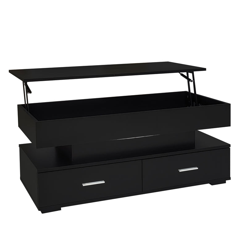 Table Basse Noire Hydraulique à Plateau Relevable avec LED Intégrée et Rangement Optimisé ZAKS BLACK
