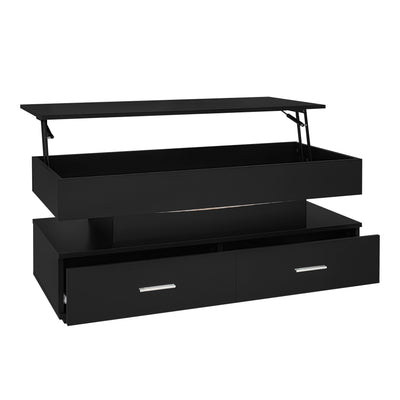 Table Basse Noire Hydraulique à Plateau Relevable avec LED Intégrée et Rangement Optimisé ZAKS BLACK