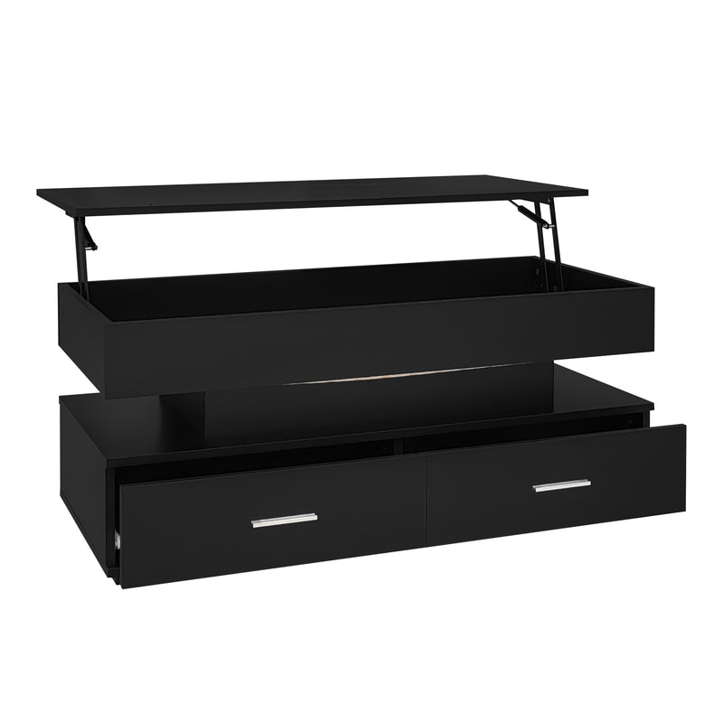 Table Basse Noire Hydraulique à Plateau Relevable avec LED Intégrée et Rangement Optimisé ZAKS BLACK