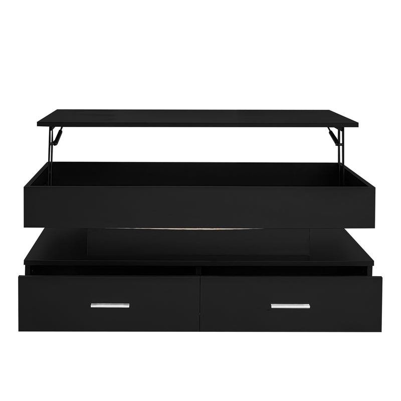 Table Basse Noire Hydraulique à Plateau Relevable avec LED Intégrée et Rangement Optimisé ZAKS BLACK