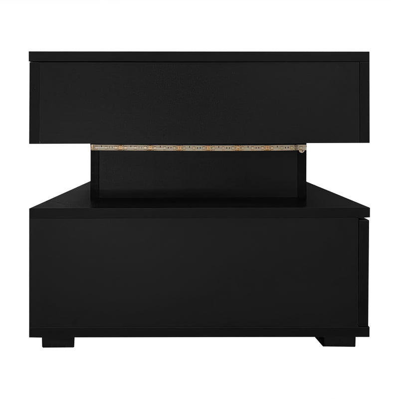 Table Basse Noire Hydraulique à Plateau Relevable avec LED Intégrée et Rangement Optimisé ZAKS BLACK