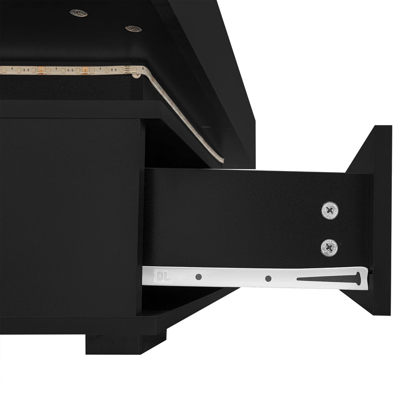 Table Basse Noire Hydraulique à Plateau Relevable avec LED Intégrée et Rangement Optimisé ZAKS BLACK