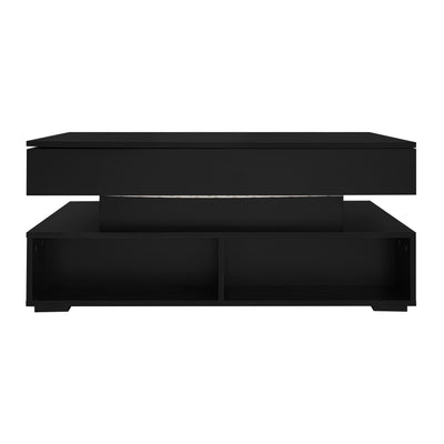 Table Basse Noire Hydraulique à Plateau Relevable avec LED Intégrée et Rangement Optimisé ZAKS BLACK