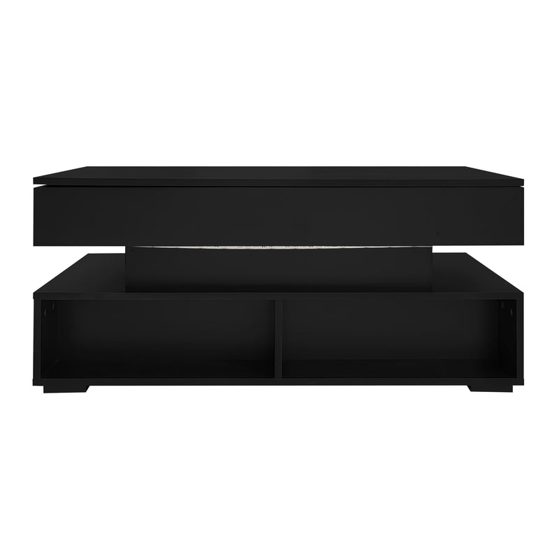 Table Basse Noire Hydraulique à Plateau Relevable avec LED Intégrée et Rangement Optimisé ZAKS BLACK