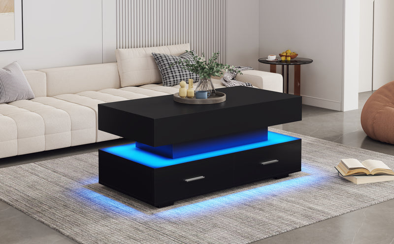 Table Basse Noire Hydraulique à Plateau Relevable avec LED Intégrée et Rangement Optimisé ZAKS BLACK