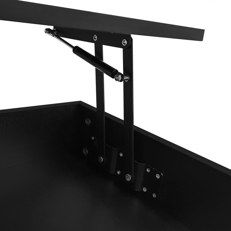 Table Basse Noire Hydraulique à Plateau Relevable avec LED Intégrée et Rangement Optimisé ZAKS BLACK