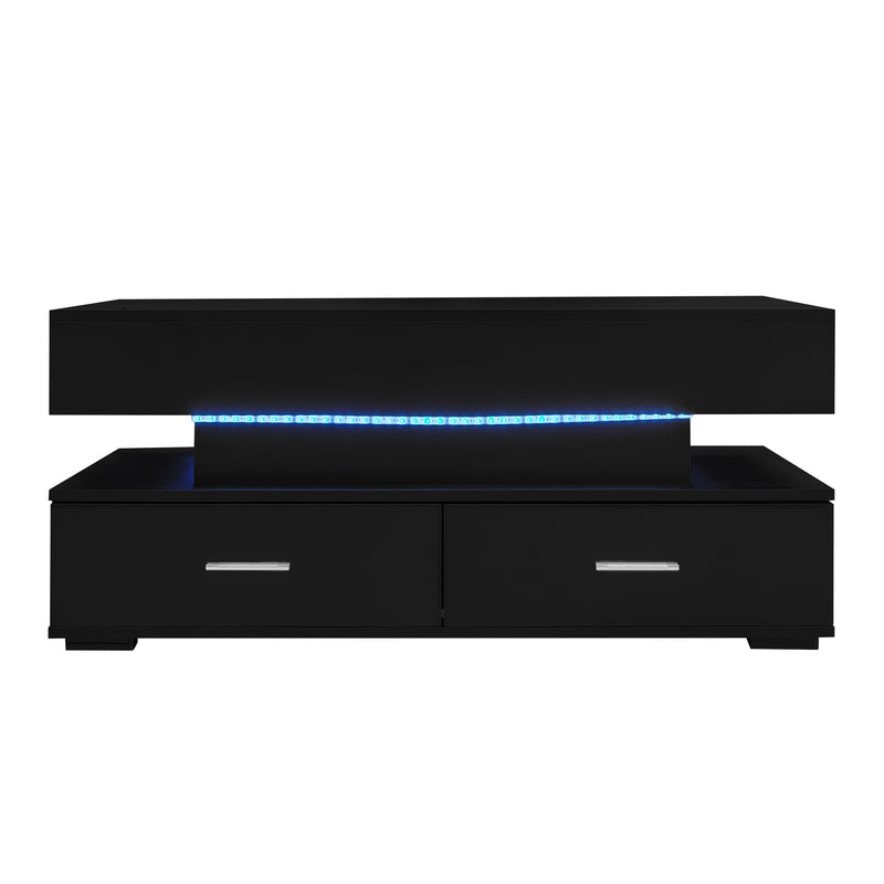 Table Basse Noire Hydraulique à Plateau Relevable avec LED Intégrée et Rangement Optimisé ZAKS BLACK