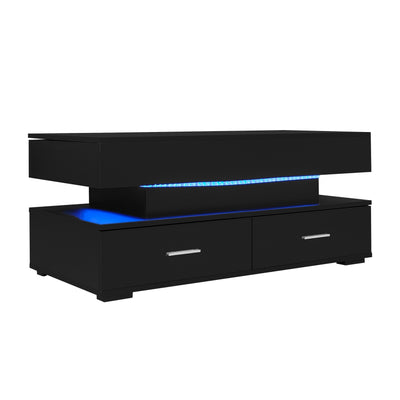 Table Basse Noire Hydraulique à Plateau Relevable avec LED Intégrée et Rangement Optimisé ZAKS BLACK