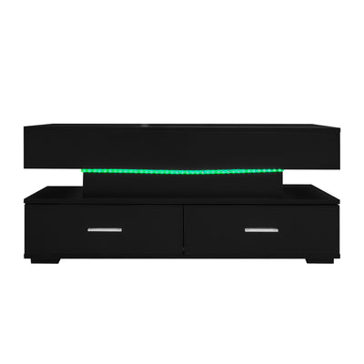 Table Basse Noire Hydraulique à Plateau Relevable avec LED Intégrée et Rangement Optimisé ZAKS BLACK