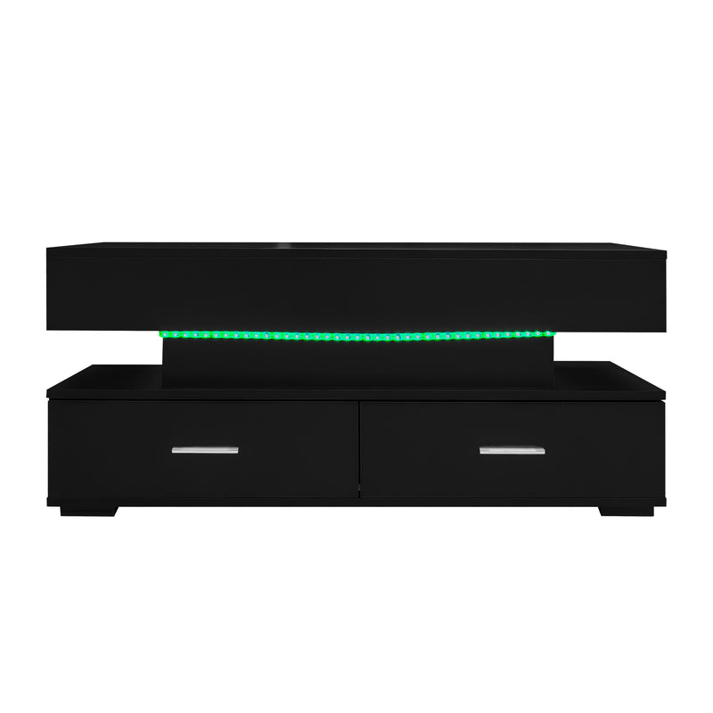 Table Basse Noire Hydraulique à Plateau Relevable avec LED Intégrée et Rangement Optimisé ZAKS BLACK
