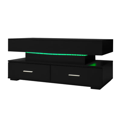 Table Basse Noire Hydraulique à Plateau Relevable avec LED Intégrée et Rangement Optimisé ZAKS BLACK
