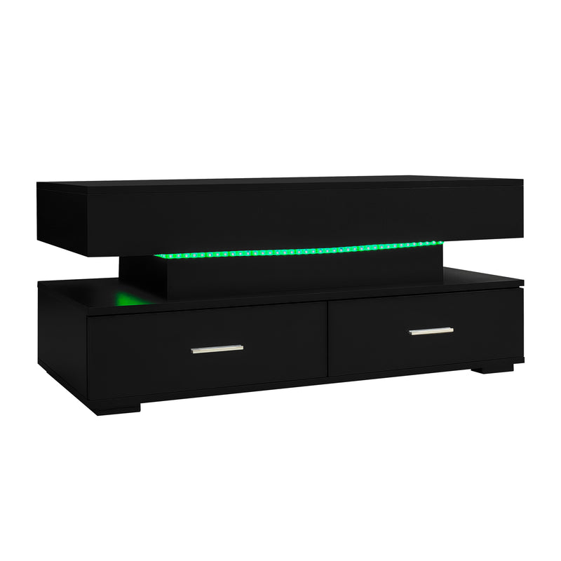 Table Basse Noire Hydraulique à Plateau Relevable avec LED Intégrée et Rangement Optimisé ZAKS BLACK