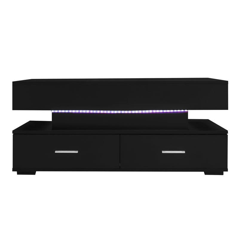 Table Basse Noire Hydraulique à Plateau Relevable avec LED Intégrée et Rangement Optimisé ZAKS BLACK