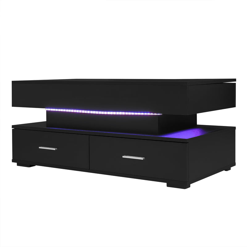 Table Basse Noire Hydraulique à Plateau Relevable avec LED Intégrée et Rangement Optimisé ZAKS BLACK