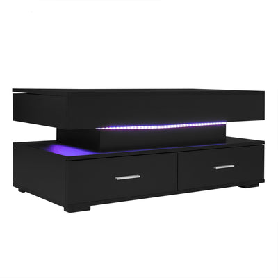 Table Basse Noire Hydraulique à Plateau Relevable avec LED Intégrée et Rangement Optimisé ZAKS BLACK