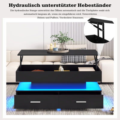 Table Basse Noire Hydraulique à Plateau Relevable avec LED Intégrée et Rangement Optimisé ZAKS BLACK