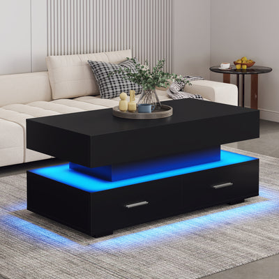 Table Basse Noire Hydraulique à Plateau Relevable avec LED Intégrée et Rangement Optimisé ZAKS BLACK