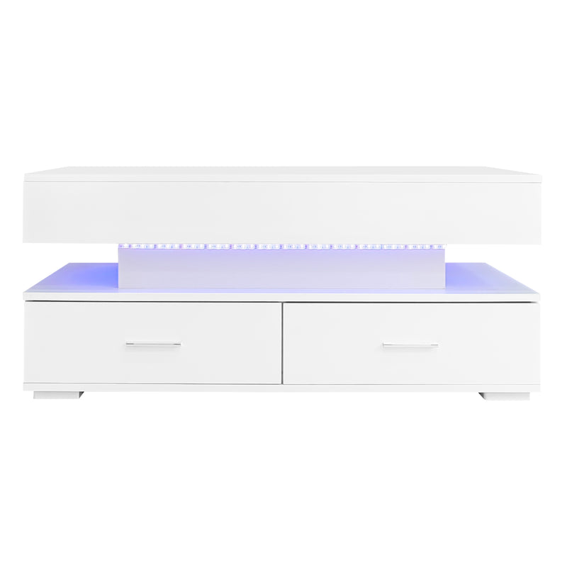 Table Basse Blanche Hydraulique à Plateau Relevable avec LED Intégrée et Rangement Optimisé ZAKS WHITE