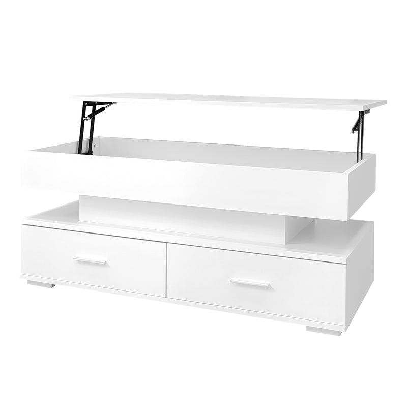 Table Basse Blanche Hydraulique à Plateau Relevable avec LED Intégrée et Rangement Optimisé ZAKS WHITE
